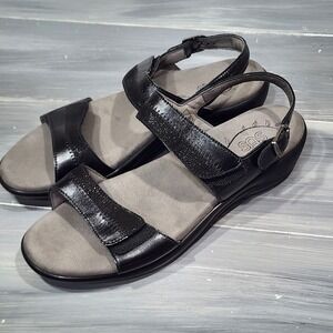 SAS Shoes Nudu Sandals Black‎ Leather Comfort Heel Strap Women's Size 10